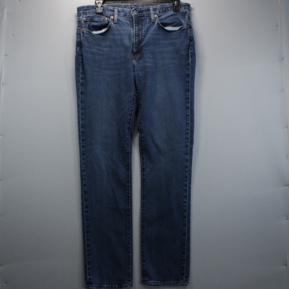 Levis Premium 511 Slim Fit Stretch Jeans Blue Big E Leather Patch 36x34 Outdoor
